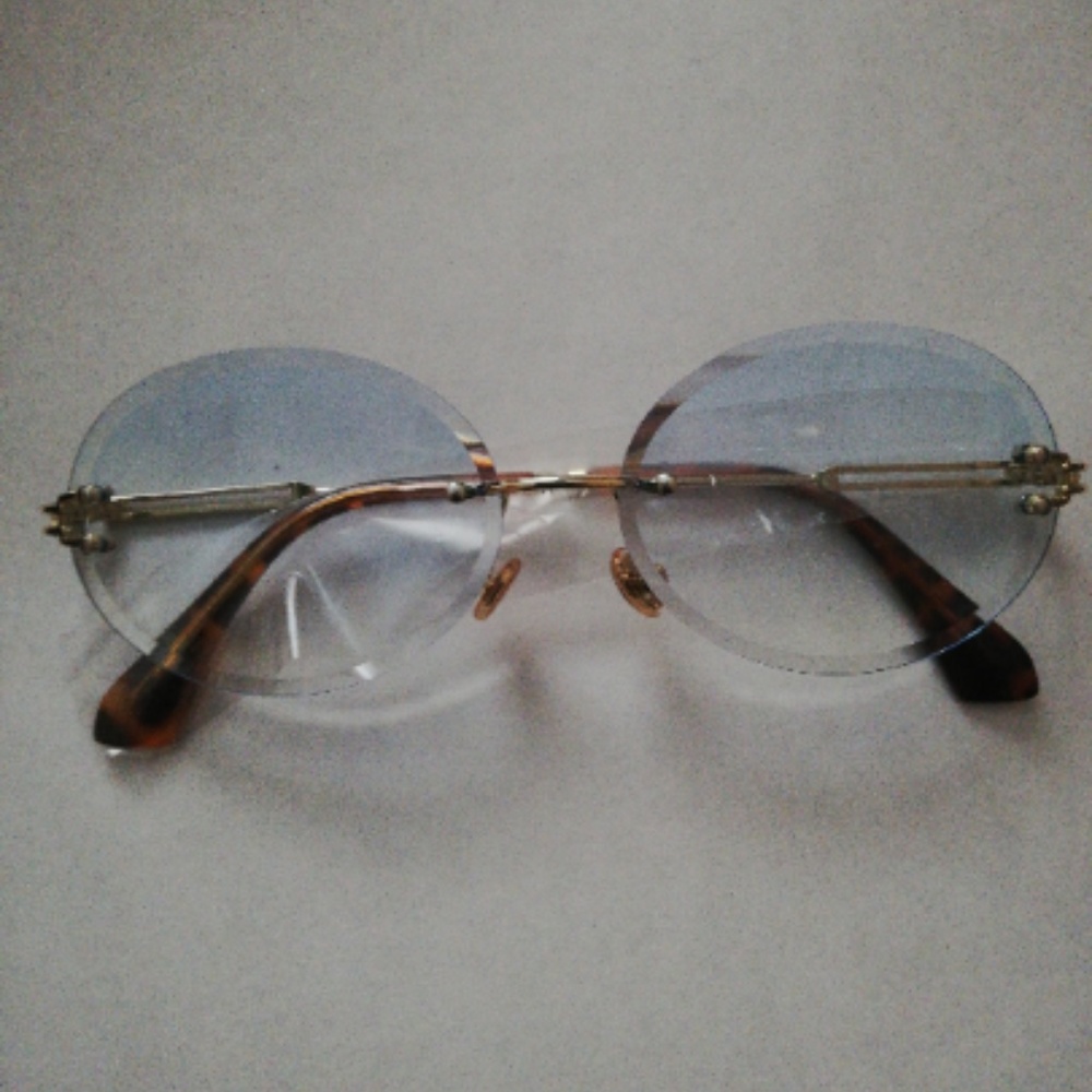 Rimless Designer Blue Tint Sunglasses